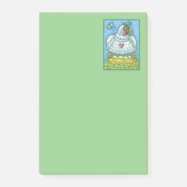 POST-IT® POULE IRLANDAISE DRÔLE, ŒUFS VERTS ET TRÈFLES MIGN (Devant)