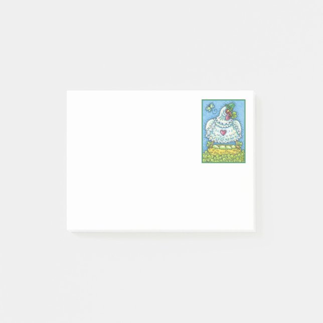 POST-IT® POULE IRLANDAISE DRÔLE, ŒUFS VERTS ET TRÈFLES MIGN (Devant)
