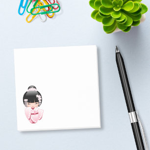 Post-it® Poupée blanche de Kokeshi de kimono - fille de