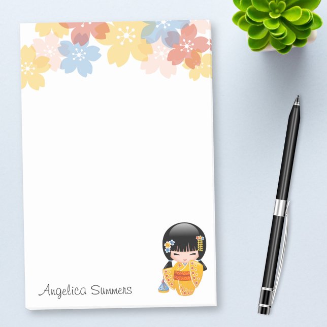 Post-it® Poupée d'été Kokeshi - Kimono Jaune Geisha Girl (Créateur téléchargé)