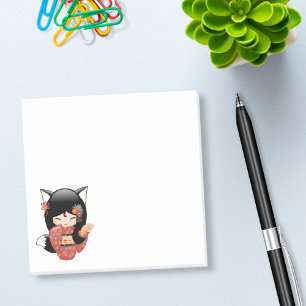 Post-it® Poupée Kitsune Kokeshi - Black Fox Geisha Girl