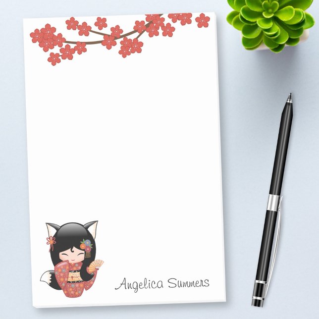 Post-it® Poupée Kitsune Kokeshi - Black Fox Geisha Girl (Créateur téléchargé)