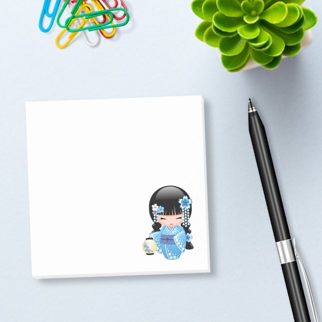 Post-it® Poupée Kokeshi d'hiver - Blue Kimono Geisha Girl (Créateur téléchargé)