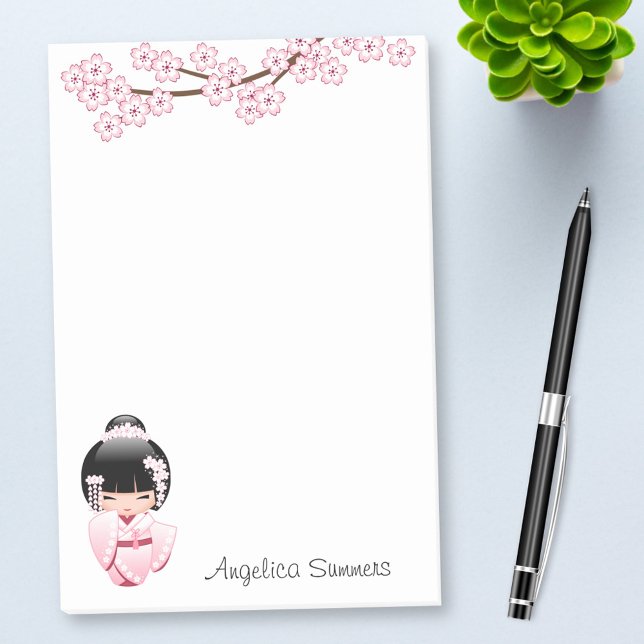 Post-it® Poupée Kokeshi Kimono Rose (Créateur téléchargé)