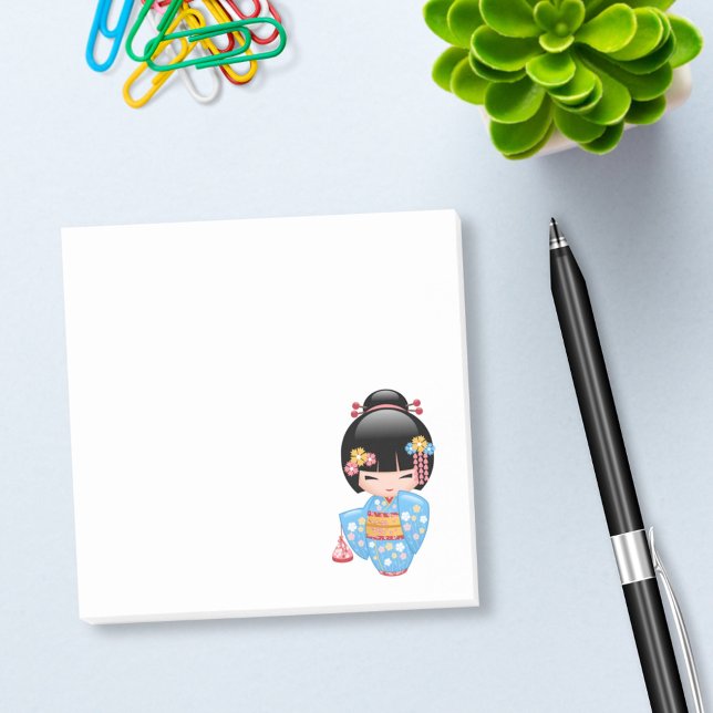 Post-it® Poupée Maiko Kokeshi - Blue Kimono Geisha Girl (Créateur téléchargé)