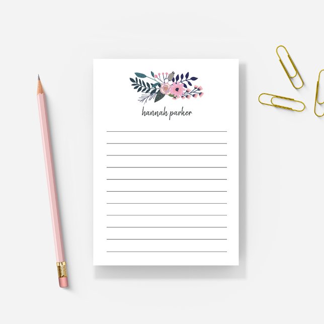 Post-it® Pré rose| Floral Personnalisé Liné (Créateur téléchargé)