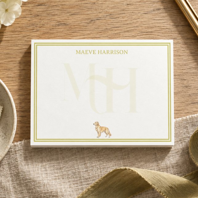 Post-it® Préparé Chartreuse Monogramme Golden Retriever (Preppy Chartreuse Monogram Golden Retriever Post-it Notes)