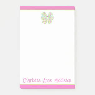 Post-it® Preppy Rose et Green Stripe Bow Personnalisé