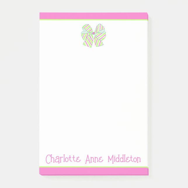 Post-it® Preppy Rose et Green Stripe Bow Personnalisé (Devant)