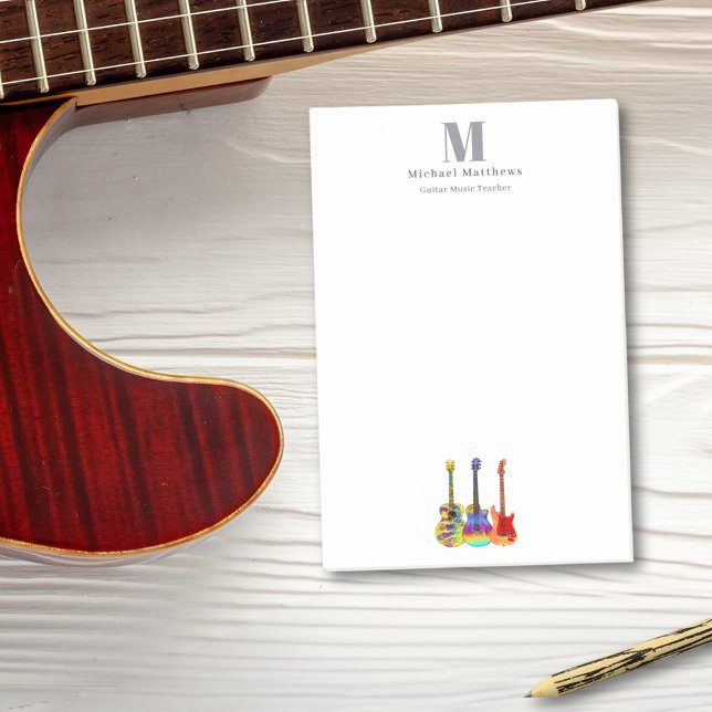 Post-it® Professeur de Guitare Entreprise Musicale Monogram (Guitar teacher music business custom monogram post-it notes with colorful guitars)