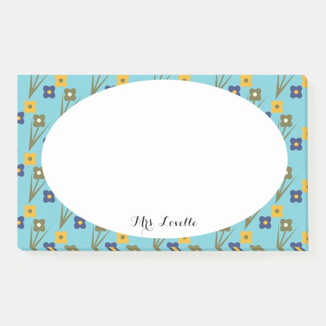 Post-it® Professeur Floral Aqua Nom Personnalisé (Devant)