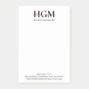 Post-it® Professionnel 3 lettres Monogramme Noir Rouge Blan