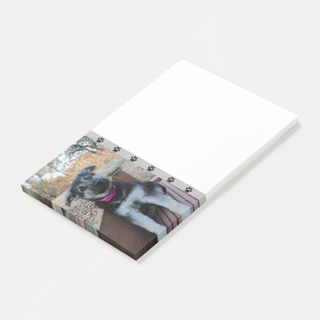 Post-it® Puppy attend sur les Stairs Post-it Notes (Incliné)