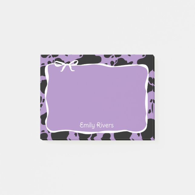 Post-it® Purple Cow Print & White Bow With Your Name (Devant)