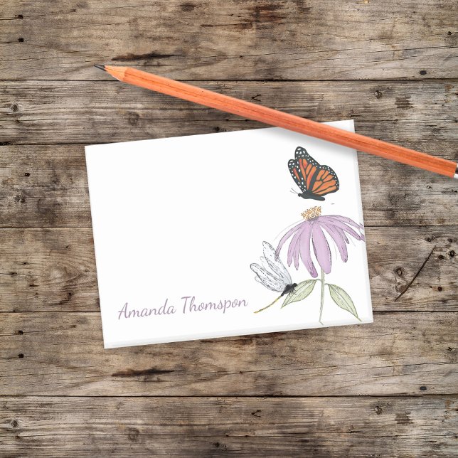 Post-it® Purple Flower Butterfly and Dragonfly Custom (Botanical garden post it notes with purple cone flower, butterfly, and dragonfly)