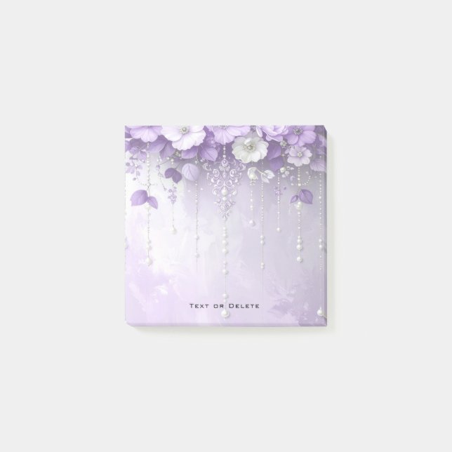 Post-it® Purple Flowers with Dangling Pearls Post it Notes (Devant)