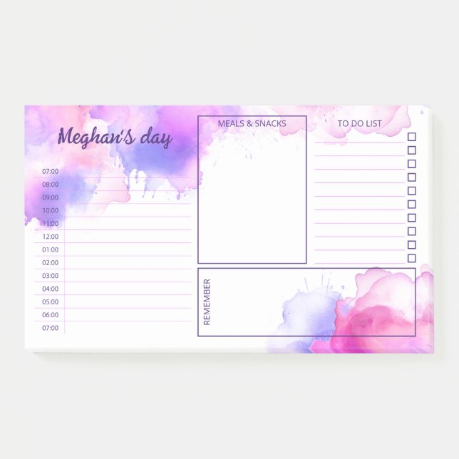Post-it® Purple Fuchsia Aquarelle Stains Daily Planner (Devant)