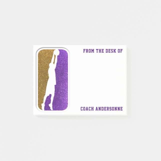 Post-it® Purple Gold Parties scintillant Basketball Coach S (Devant)