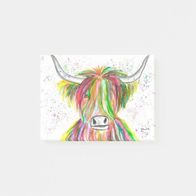 Post-it® Rainbow Highland vache aquarelle animal mignon (Devant)