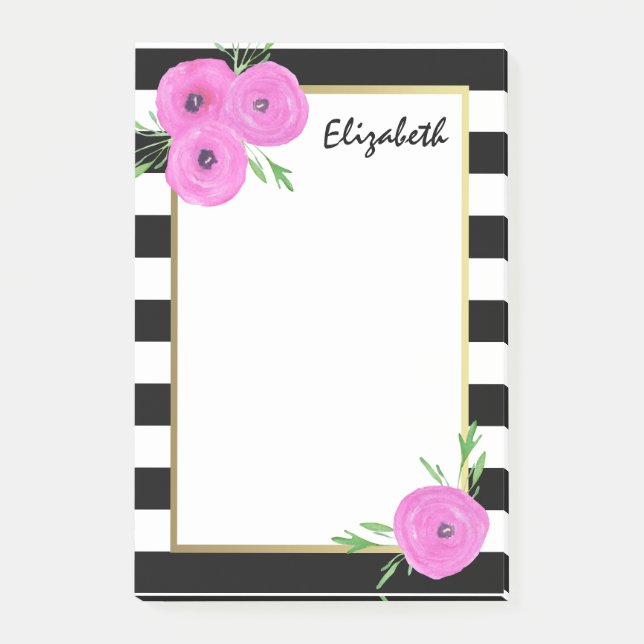 Post-it® Ranunculus floral noir blanc (Devant)