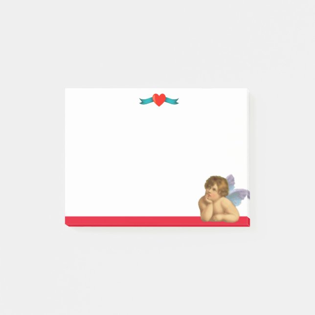 Post-it® Raphaël Cherub & Heart élégant sur fond blanc (Devant)