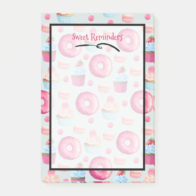 Post-it® Rappels Sweet Donut Macaron Et Motif Cupcake (Devant)
