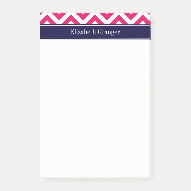 Post-it® Raspberry Lg Chevron Marine Nom bleu Monogramme (Devant)