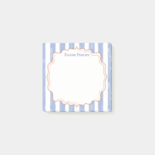 Post-it® Rayures Aquarelle Bleue Cadre Orange Ondulé