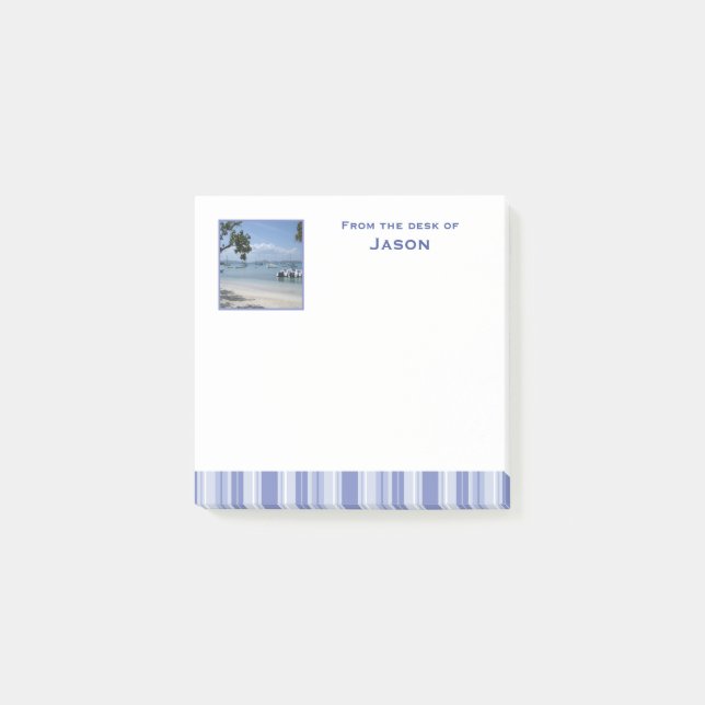 Post-it® Rayures Bleues Modernes en Denim avec Photo (Devant)