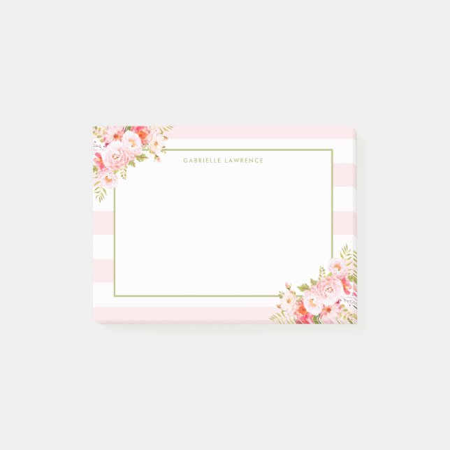Post-it® Rayures et pivoines roses féminines II (Devant)