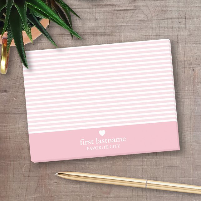 Post-it® Rayures modernes avec Monogramme cardiaque haut de (Personalized Post-It Notes - add you name or other text)