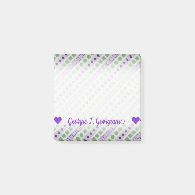 Post-it® Rayures vertes et pourpres ; Carrés, diamants, (Devant)