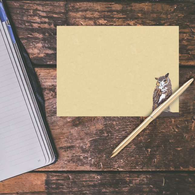 Post-it® Real Brown Owl Tree Stump (Majestic brown brown and white feathers on tree stump on tan post it notes.)