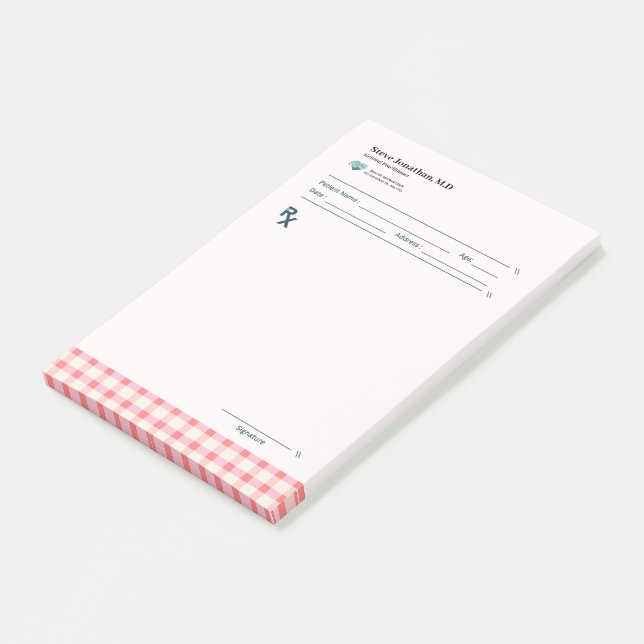 Post-it® Recettes Gingham Rose Pâle Vichy Féminin Mignon (Incliné)