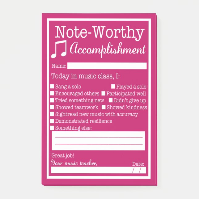 Post-it® Reconnaissance des étudiants de la classe musicale (Devant)