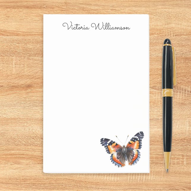 Post-it® Red Admiral Butterfly Watercolor Personalized (A set of sticky notes with watercolor-effect butterfly and custom name in elegant script typography)