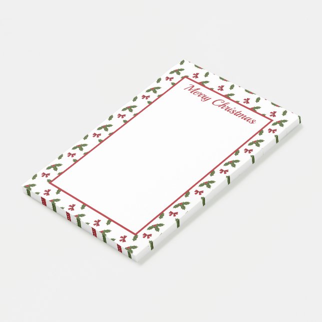 Post-it® Red Bows Et Noël Holly Plante Motif & Texte (Incliné)