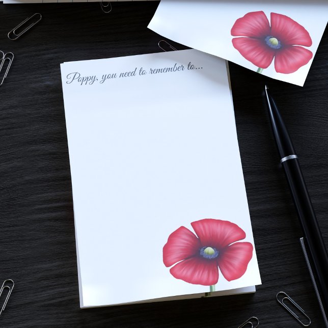 Post-it® Red Poppy Flower Nom personnalisé White Post it No (Pop your name on these cute poppy post it notes)
