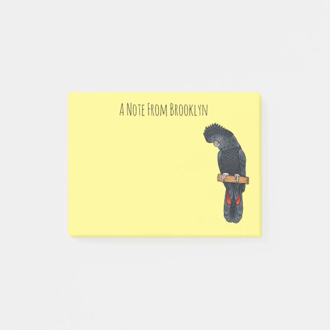 Post-it® Red-tailed black cockatoo bird cartoon  (Devant)