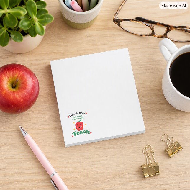 Post-it® Remerciement pour l'appréciation de l'enseignant d (A notepad with a cute apple & says, "Those who can, do.  Those who can and are awesome, teach.")