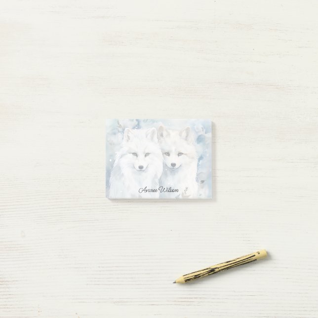 Post-it® Renard Arctique (Sur un bureau)