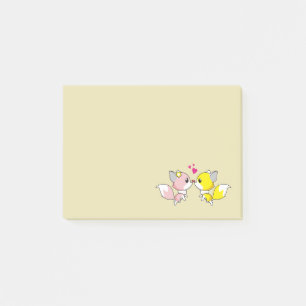 Post-it® Renard Couple Kissing avec Petit Coeur Overhead