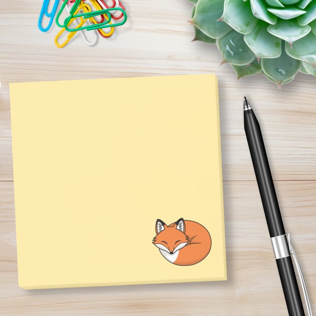 Post-it® Renard de dessin animé endormi sur fond jaune (Créateur téléchargé)