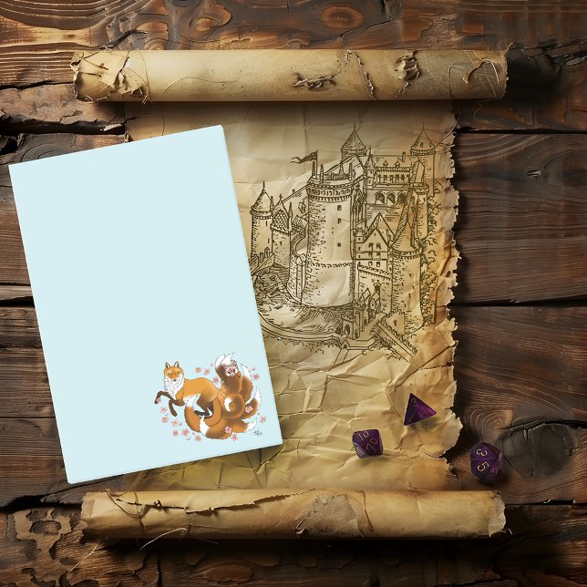 Post-it® Renard Kitsune Fantaisiste Fleurs de Cerisier Bleu (Créateur téléchargé)