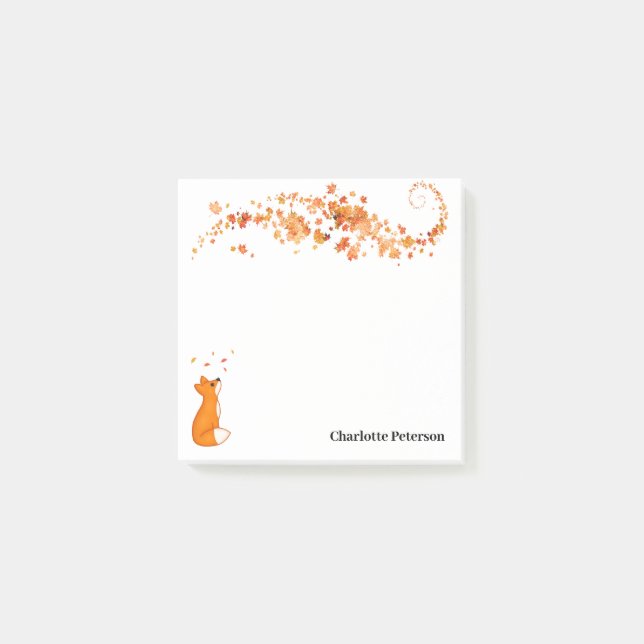 Post-it® Renard orange mignon & feuilles d'érable Automne (Devant)