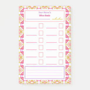 Post-it® Résolutions du Nouvel An rose But Tracker Checklis