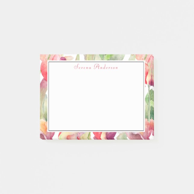 Post-it® Ressort Tulipes Aquarelle Florale avec votre nom (Devant)