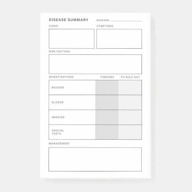 Post-it® Résumé de la maladie Étudiant en soins infirmiers  (Devant)