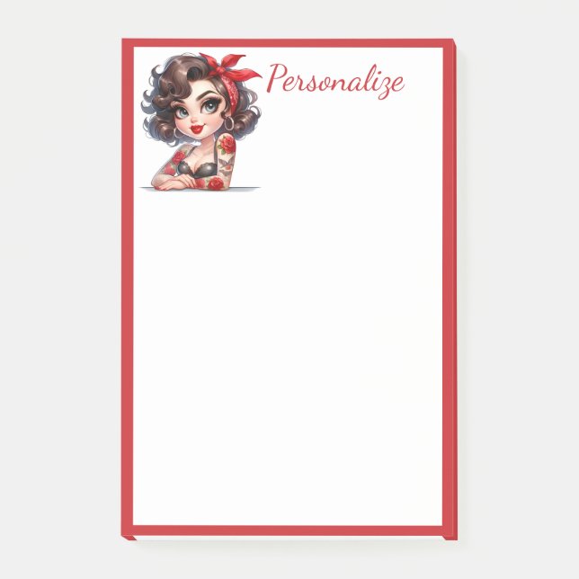 Post-it® Retro Glam Girl Rose Tatouage Red Frontière Person (Devant)