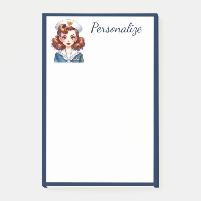 Post-it® Retro Glam Marine Girl Bleu Bordure Personnaliser (Devant)